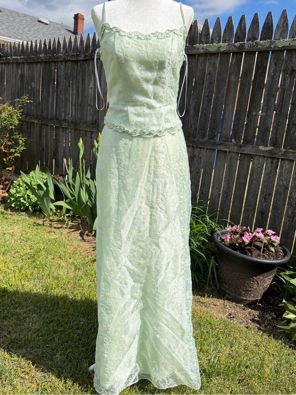 Vintage Cache 2 Piece Whimsical fairy green corset top and skirt